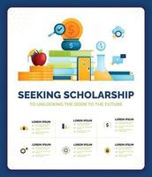 Vector illustration of seeking scholarship to open the door of future. Applying for unlocking opportunities of education scholarship. Can use for ads, poster, campaign, website, apps, social media