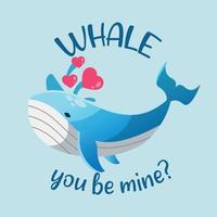 Vector whale character quotes cartoon illustration.