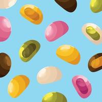 Cute mochi background. vector pattern for paper, wrapping, fabrics. cartoon flat design illustration art pastel colors on colorful background template.