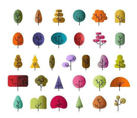 Tree set isolated on white background.
