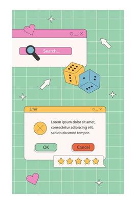 Cute nostalgic 90s retro vaporwave post and story template. Social media stories and posts with old computer aesthetic ui elements vector set. Vector Illustration of retro groovy abstract interface.