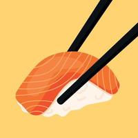 Salmon Sushi with Chopstick for Sashimi Japanese Food Vector Illustration