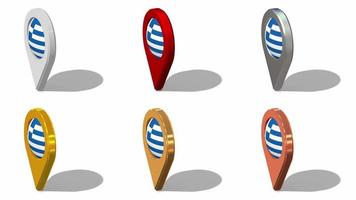 Grecia bandera 3d ubicación icono sin costura bucle rotación en diferente color, 3d representación, serpenteado animación, croma llave, luma mate selección video