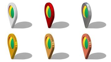 Guinea bandera 3d ubicación icono sin costura bucle rotación en diferente color, 3d representación, serpenteado animación, croma llave, luma mate selección video