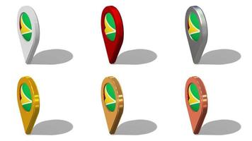 Guayana bandera 3d ubicación icono sin costura bucle rotación en diferente color, 3d representación, serpenteado animación, croma llave, luma mate selección video