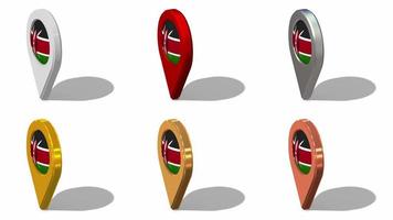 Kenia bandera 3d ubicación icono sin costura bucle rotación en diferente color, 3d representación, serpenteado animación, croma llave, luma mate selección video