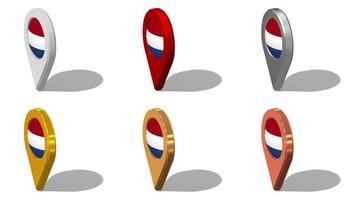 Netherlands Flag 3D Location Icon Seamless Looping Rotation in Different Color, 3D Rendering, Looped Animation, Chroma key, Luma Matte Selection video