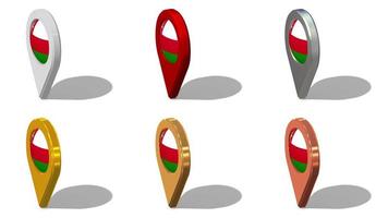 Oman Flag 3D Location Icon Seamless Looping Rotation in Different Color, 3D Rendering, Looped Animation, Chroma key, Luma Matte Selection video