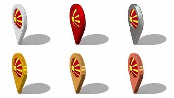 norte macedonia bandera 3d ubicación icono sin costura bucle rotación en diferente color, 3d representación, serpenteado animación, croma llave, luma mate selección video
