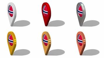 Norway Flag 3D Location Icon Seamless Looping Rotation in Different Color, 3D Rendering, Looped Animation, Chroma key, Luma Matte Selection video