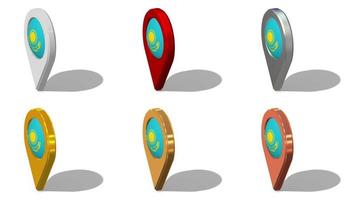 Cazaquistão bandeira 3d localização ícone desatado looping rotação dentro diferente cor, 3d Renderização, em loop animação, croma chave, luma fosco seleção video