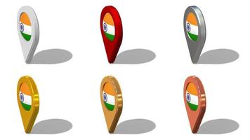 India Flag 3D Location Icon Seamless Looping Rotation in Different Color, 3D Rendering, Looped Animation, Chroma key, Luma Matte Selection video