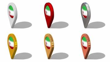 Iran Flag 3D Location Icon Seamless Looping Rotation in Different Color, 3D Rendering, Looped Animation, Chroma key, Luma Matte Selection video