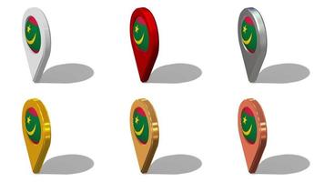 Mauritania bandera 3d ubicación icono sin costura bucle rotación en diferente color, 3d representación, serpenteado animación, croma llave, luma mate selección video