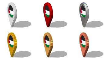 Palestina bandera 3d ubicación icono sin costura bucle rotación en diferente color, 3d representación, serpenteado animación, croma llave, luma mate selección video