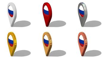 Rusia bandera 3d ubicación icono sin costura bucle rotación en diferente color, 3d representación, serpenteado animación, croma llave, luma mate selección video