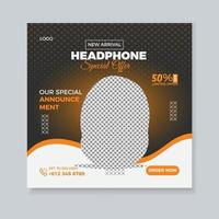 New arrival smart headphone or musical instrument Square social media poster design template. vector