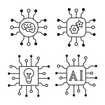 Processor, chip, hardware, SoC Icon Set. outline computer component symbol vector