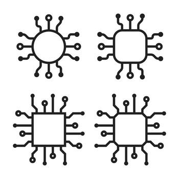 Processor, chip, hardware, SoC Icon Set. outline computer component symbol vector