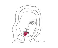 abstract part of a girl's face with her tongue sticking out of her mouth  Continuous One Line Drawing vector