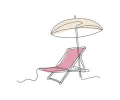 chaise longue with umbrella hand-drawn, continuous monoline, drawing in one line vector