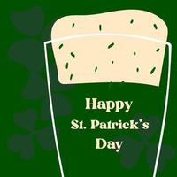 St. Patrick s Day greeting card with stylized green beer mug on green background vector