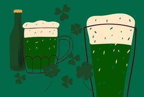 St.Patrick s day card design with stylized illustration mugs of beer on green background vector