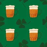 Seamless pattern with illustration stylized mug of beer on green background for St.Patrick holiday vector