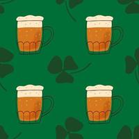 Seamless pattern with illustration stylized mug of beer on green background for St.Patrick holiday vector