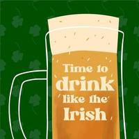 St.Patrick s day greeting card design with stylized illustration mug of beer on green background vector