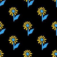 Seamless pattern with stylized illustration sunflower in cutting style blue and yellow color on black background vector