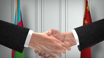 Azerbaijan and China Officials Business Meeting. Diplomacy Deal Animation. Partners Handshake 4K video