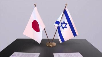 Israel and Japan national flags, political deal, diplomatic meeting. Politics and business animation video