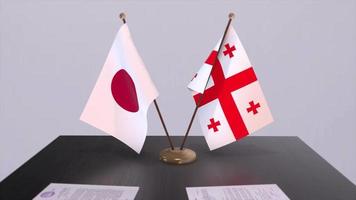 Georgia and Japan national flags, political deal, diplomatic meeting. Politics and business animation video