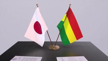 Bolivien und Japan National Flaggen, politisch handeln, diplomatisch treffen. Politik und Geschäft Animation video