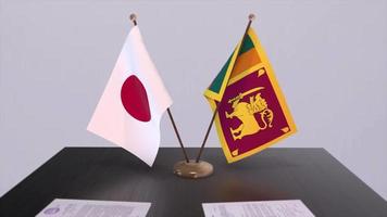 sri lanka och japan nationell flaggor, politisk handla, diplomatisk möte. politik och företag animering video