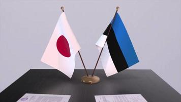 Estland und Japan National Flaggen, politisch handeln, diplomatisch treffen. Politik und Geschäft Animation video