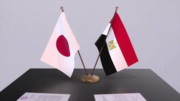 Egipto y Japón nacional banderas, político trato, diplomático reunión. política y negocio animación video