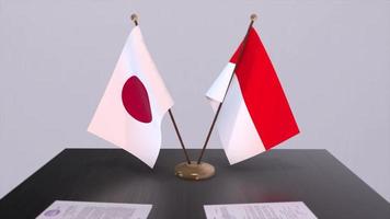 Indonésie et Japon nationale drapeaux, politique accord, diplomatique réunion. politique et affaires animation video