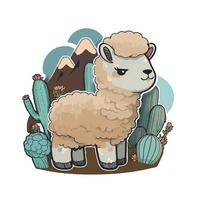 linda alpaca dibujos animados estilo vector