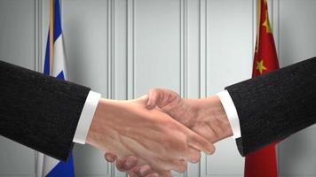 Israel und China Beamte Geschäft treffen. Diplomatie Deal Animation. Partner Handschlag 4k video