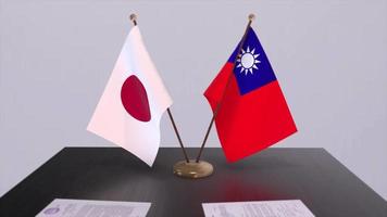 Taiwan and Japan national flags, political deal, diplomatic meeting. Politics and business animation video