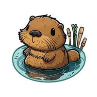 cute beaver cartoon style vector