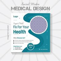 Social media post medical banner template, modern vector healthcare clinic poster layout.