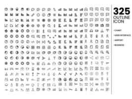 mega set outline icon set. chart, user interface, airport, business icon set vector