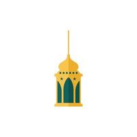 A yellow mosque with a green dome and a gold roof. vector