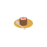 Brown and white blanket on a white background. A piece of cake is on a plate with a piece of cheese. vector