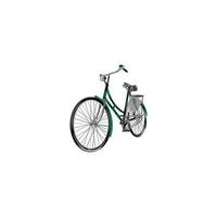 A green bicycle with a basket on the front. vector