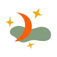 Crescent with stars and cloud. Vector hand drawn