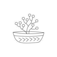Houseplant in a pot. Circle shape. Vector doodle isolated